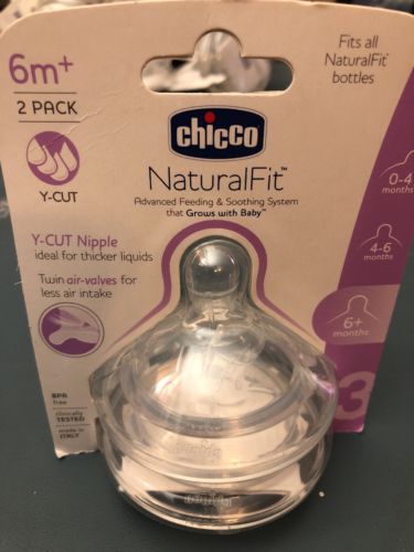 Chicco NaturalFit 6 Months Bottle Y Cut Nipple - 2 Pack NEW