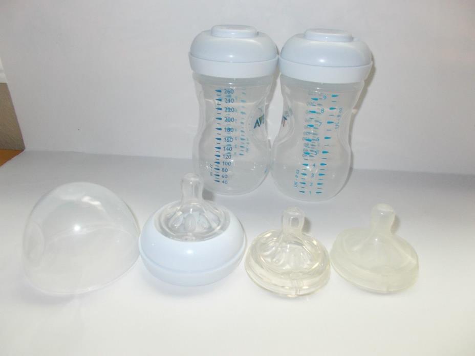 Avent 9 oz bottle lot 2 milk collection sz 1 2 4 nipples 1 cap