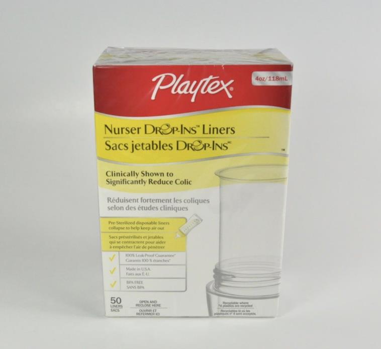 BABY BOTTLE PLAYTEX NURSER DROP-INS DISPOSABLE LINERS 50 COUNT  4oz
