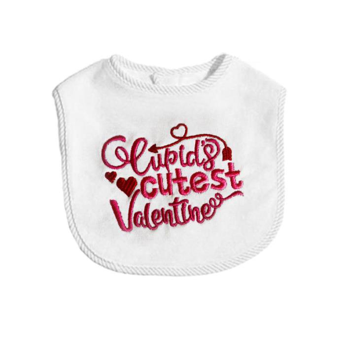 Cupid's Cutest Valentine Baby Bib Embroidered, Boy, Girl