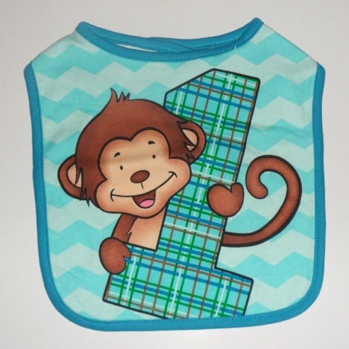 Baby's First Birthday BLUE MONKEY Bib Brand New