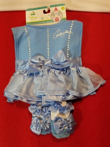 Disney Baby 0-12 Months Bib & Socks Set Cinderella Princess Blue New