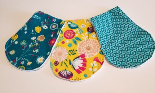 Handmade Baby Girls Burp Cloth Set- Teal Yellow Pink Fall Collection