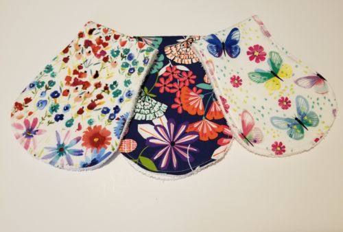 Handmade Baby Girls Burp Cloth Set of 3 Floral Butterflies