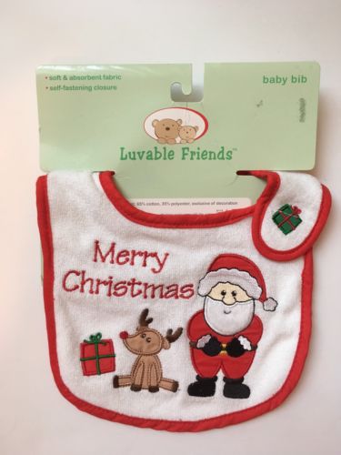 Luvable Friends Merry Christmas Santa Reindeer Self Fastening Baby Bib New