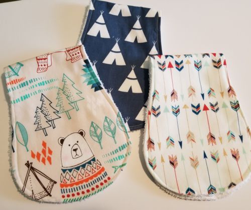 Handmade Baby Boys Bears Arrows TeePees Burp Cloth Set Baby Shower Gift