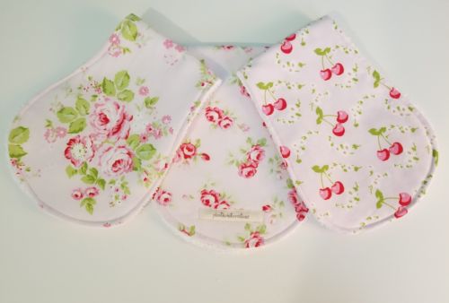 Handmade Baby Girls Shabby Chic Burp Cloth Set of 3 pink roses Birthday Sale