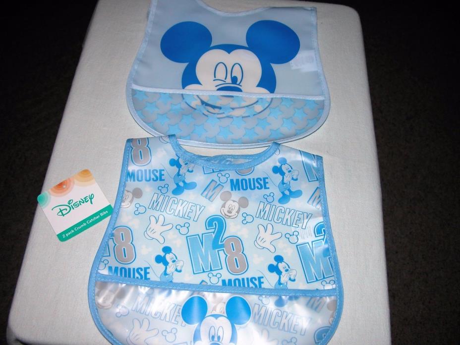 Disney Mickey Mouse Boys’ Blue (2) Pack Crumb Catcher Bibs New/One Size