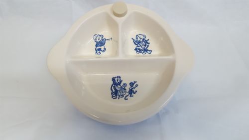 Vintage Divided Warming Baby Feeding Dish Ceramic Excello With Plug Delft Blue