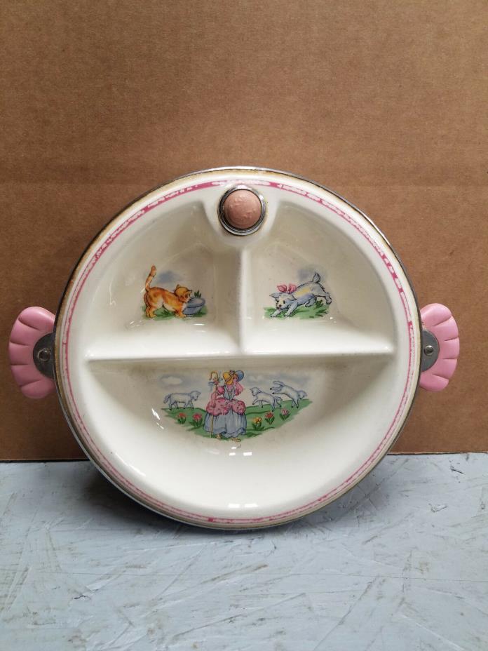 VTG 1940s Porcelain Serving THERMOPLATE  Fill With Hot Water / Little Bo Peep