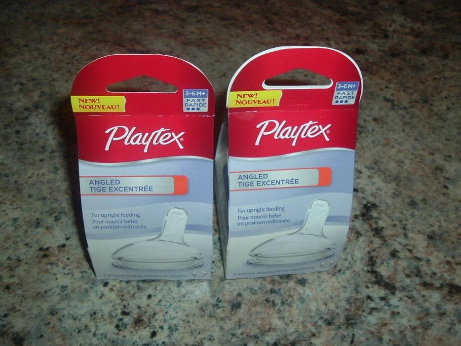4 NEW ANGLED PLAYTEX NIPPLES 3-6 MONTHS FAST FLOW UPRIGHT FEEDING SILICONE
