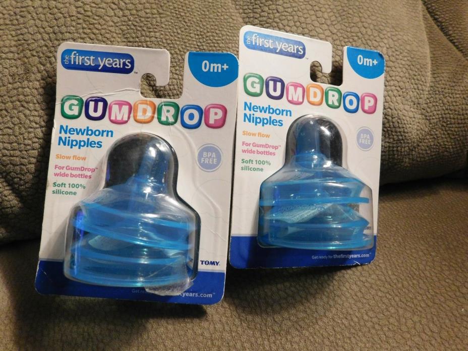 The First Years Gum Drop Newborn Silicone Nipples Blue 0m+ Slow Flow 2 Packages