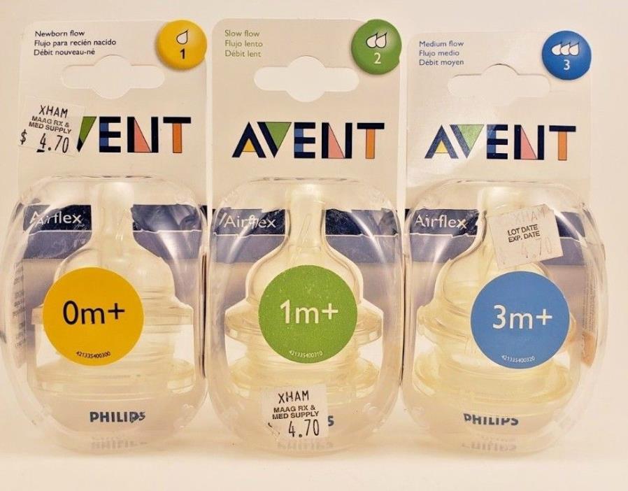 NEW 6 pack AVENT AirFlex Feeding Bottle Nipples YOU CHOOSE 0M 1M 3M