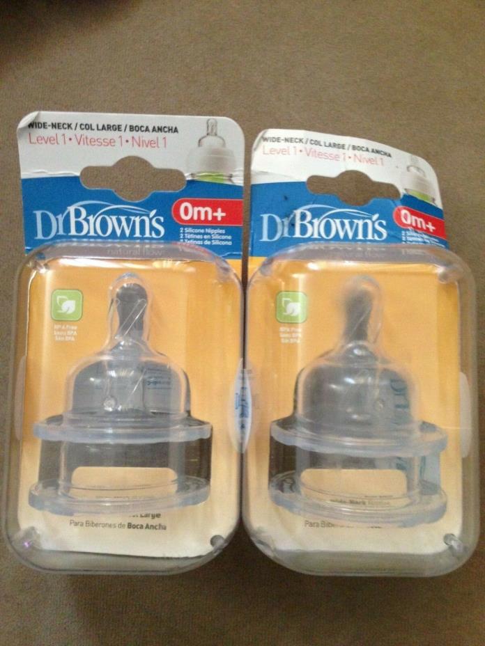 Dr Brown's Natural Flow Wide Neck Level 1 Silicone Nipples 0m+ (Lot of 2)