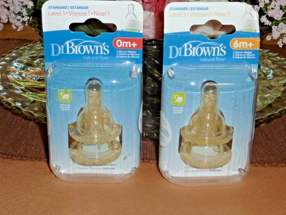 NEW SEALED 2 pkgs 4 Silicone Nipples Dr Browns for Standard Bottles BPA free
