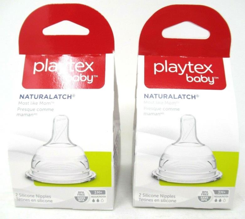Playtex NaturaLatch Silicone Nipples 3 M+ Medium Flow 2 Count 2 Ea 4 Total