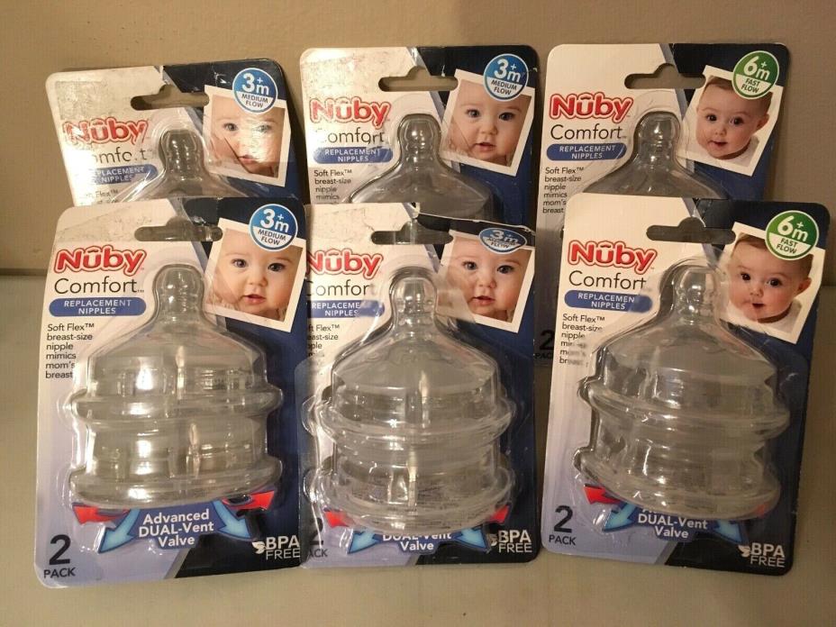 New NUBY Comfort Bottle Nipples Advanced DUAL Vent Anti Colic Valve Med Fast Flo