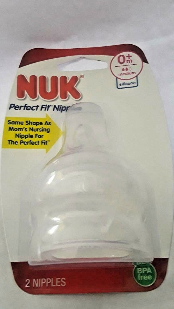 NUK Perfect Fit Nipples,  0+ months, Medium flow,  2 Pack, **BPA Free**
