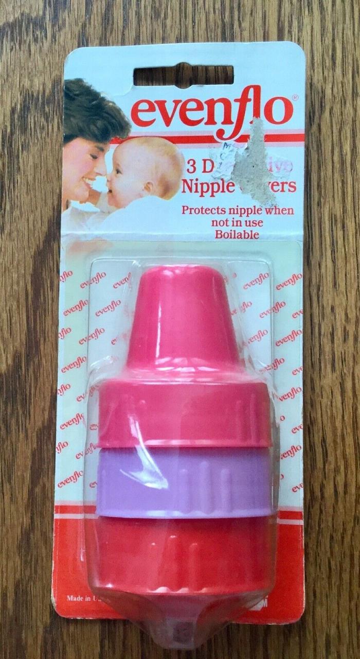 Vtg 1989 Evenflo Baby Bottle Nipple covers New Colored (Red~Pink~Purple)