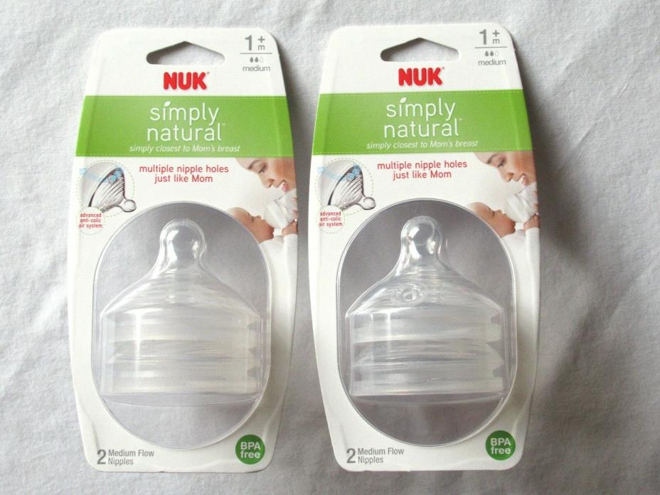 2x2 Pack NUK Simply Natural Medium Flow Nipple 1+Month BA Free Made in Germany