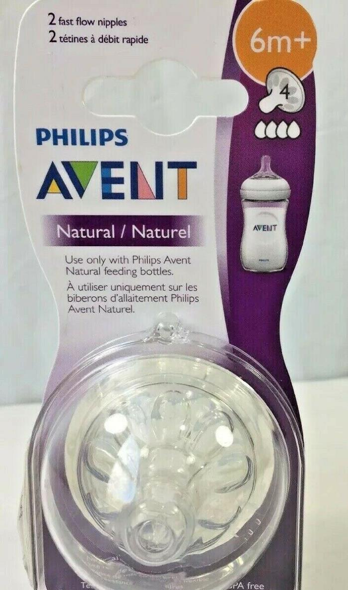 Avent Natural Shape Clear Silicone Nipple Fast Flow 6+ m BPA Free Philips 2 pk