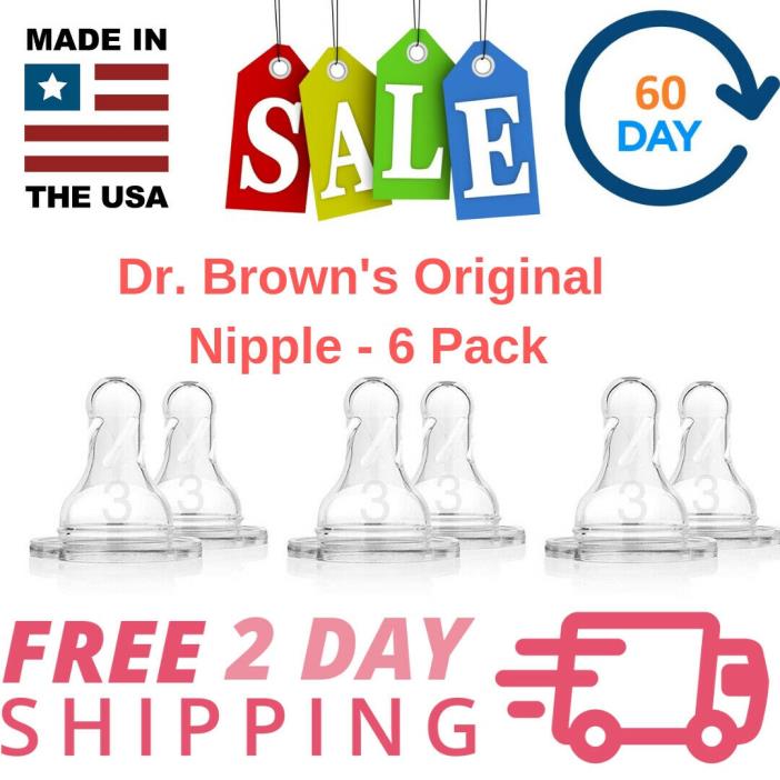 Dr. Brown's Original Nipple, Level 3 (6m+), 6-Pack Free Shipping New Baby Happy