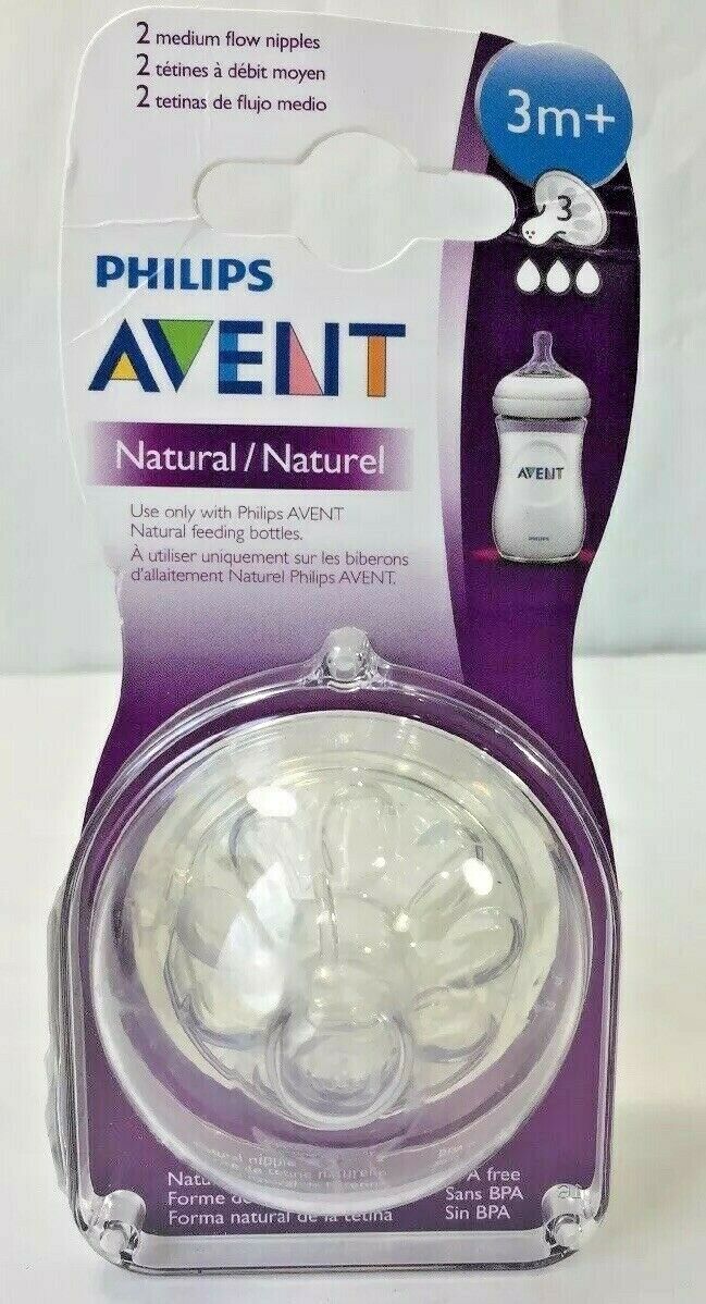 Avent Natural Shape Clear Silicone Nipple Medium Flow 3+ m BPA Free Philips 2 pk