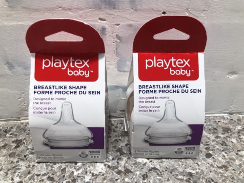 PLAYTEX 3-6M+ BREASTLIKE SHAPE FAST FLOW SILICONE NIPPLES BPA Free Lot of 2