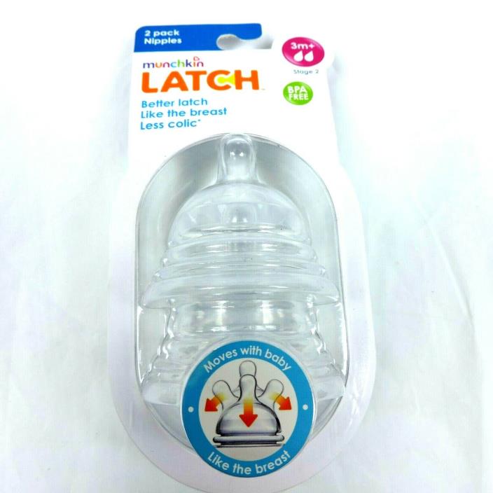 Munchkin Better Latch 3M+ 2 Pack Nipples Stage 2 Less Colic Feeding Infant Baby