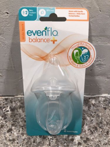 Evenflo Balance Vented Nipple 2 pack 3m+ Medium Flow Wide Neck BPA Free