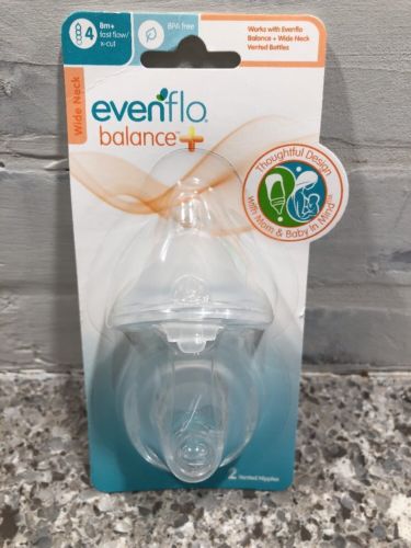 Evenflo Balance Vented Nipple 2 pack 8m+ Fast Flow Wide Neck BPA Free