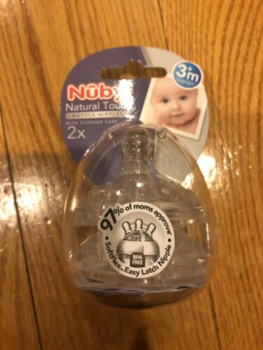 Nuby Natural Touch Bottle Nipples 3+ Months Medium Flow 2 count w/case NEW