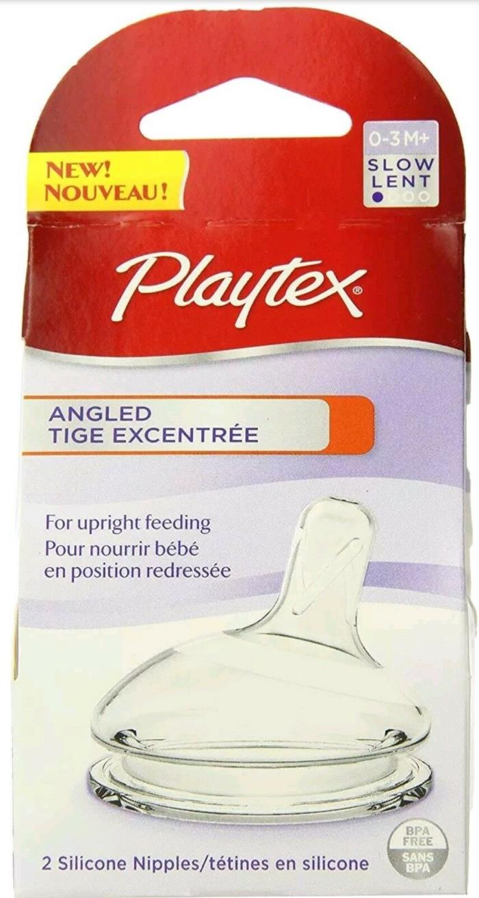 Playtex Angled Nipple Slow Flow 0-3 Months 1 Package of 2 Silicone Nipples New