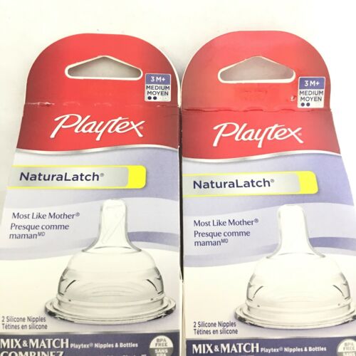 Playtex Baby NaturaLatch 2 Pack 4 Nipples Medium Flow Natural Latch 3M+ NEW