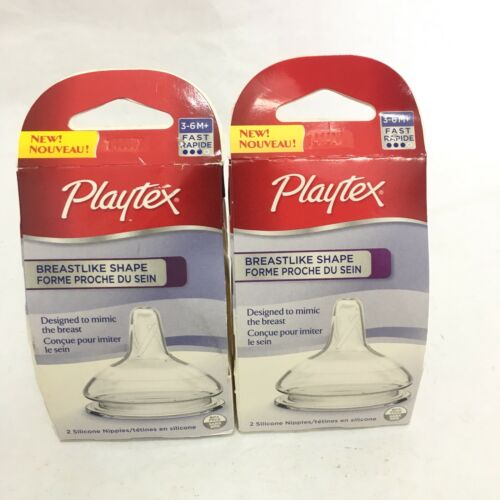 Playtex Breastlike Shape 2 Boxes 4 Silicone Nipples Rapid Flow BPA Free 3-6M NEW
