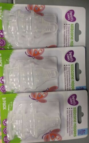 9 Silicone Nipples Parent's Choice 3+ Months fast Flow BPA Free
