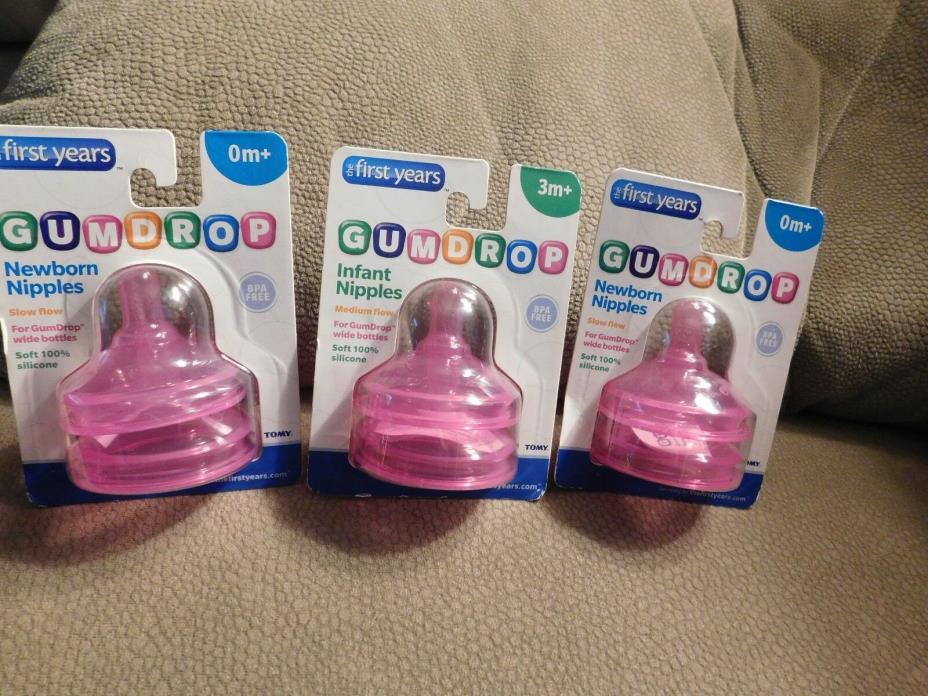 The First Years Gum Drop Newborn Silicone Nipples Pink 0m+ Slow Flow 3 Packages
