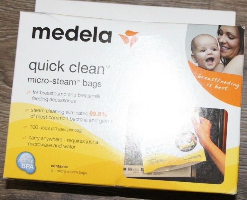 5 Medela Quick Clean Micro-Steam Bags: Breastpump Acc-Bottles-Pacifiers-Reusable