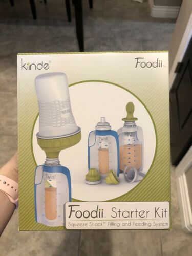 Kiinde Foodii Squeeze Starter Kit Pouches Snack Spouts Spoon Filler Feeding Set