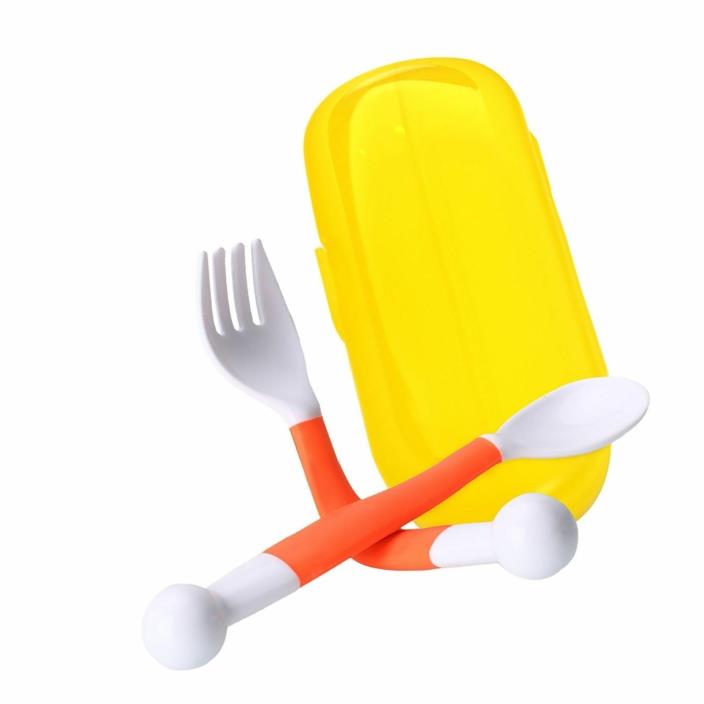 2 Pack Baby Spoon Fork Set with Carrying Case Children Feeding Spoon and Fork