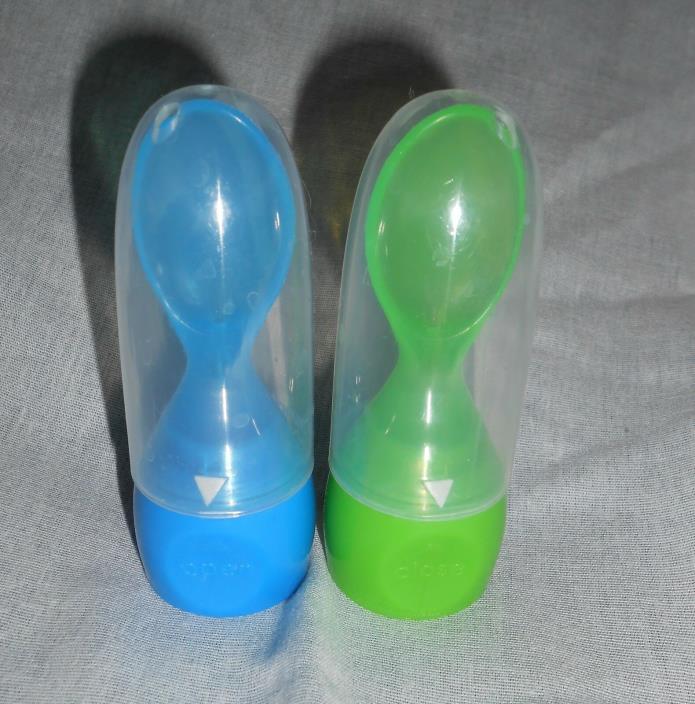 2 ct Munchkin Click Lock Food Pouch Spoons Blue Green