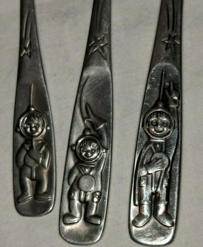Cromargan Germany Stainless Space Race Child's Set Astronauts Cosmonauts + Extra