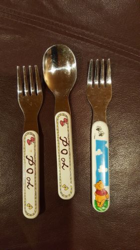 Disney Winnie The Pooh Child's Fork & Spoon Set w/ extra fork! Cutlery flatware
