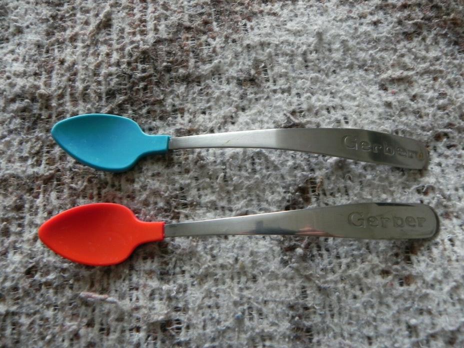 Gerber Graduates Baby Spoons, Silicone and Stainless Steel, Red & Blue Set of 2