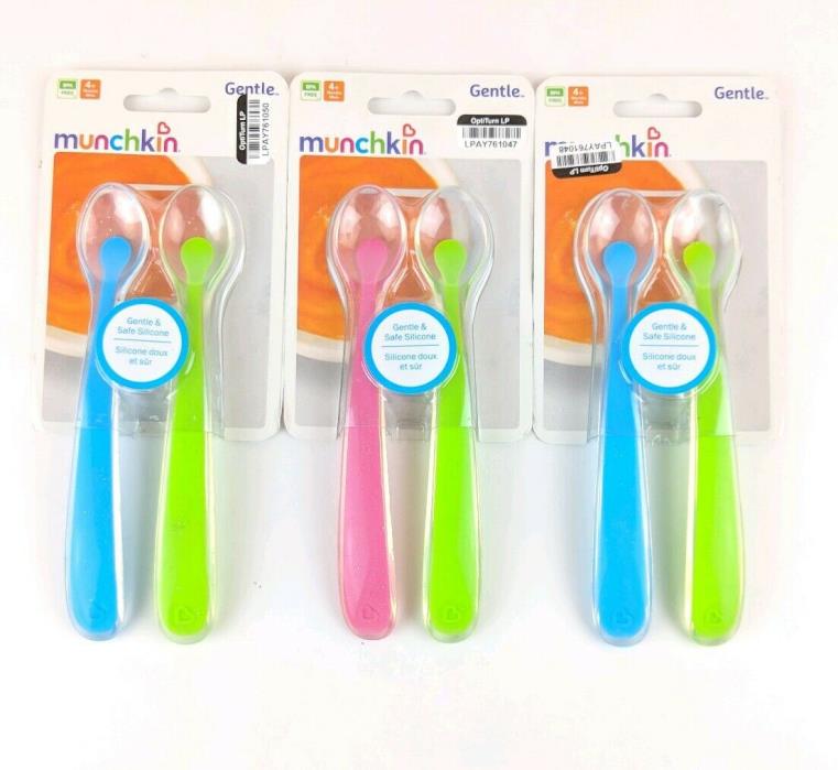NWT Lot of 6 Munchkin Silicone Baby Feeding Spoons Assorted Blue Colors Set NEW