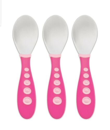 NIP New Gerber Graduates Kiddy Cutlery Toddler Spoons in Pink 3 Count