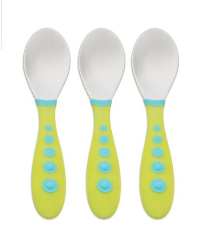 NIP New Gerber Graduates Kiddy Cutlery Toddler Spoons in Green 3 Count