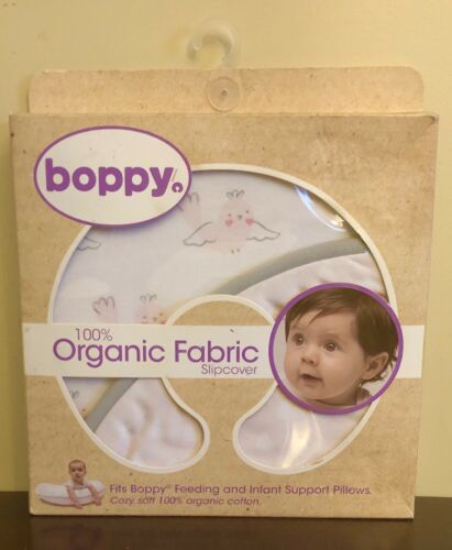 Boppy Cover 100% ORGANIC Fabric Slipcover Birds & Hearts Gray White Light Pink
