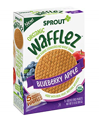 Sprout Organic Wafflez Toddler Snacks, Blueberry Apple, 5 Count Box of 0.63 Pack