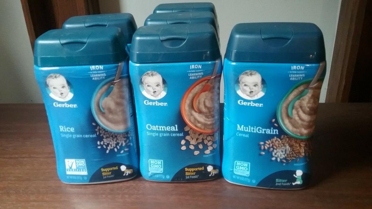 2 Gerber Rice Single Grain Cereal for Baby ,3 Oatmeal, and 1 Multi Grain , 8 oz
